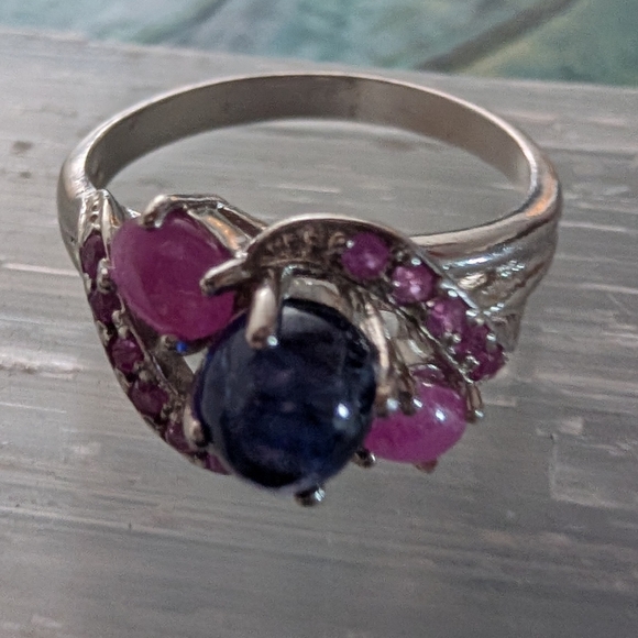 Jewelry - Sterling Silver Natural Blue Sapphire And Pink Sapphire Ring Size 9